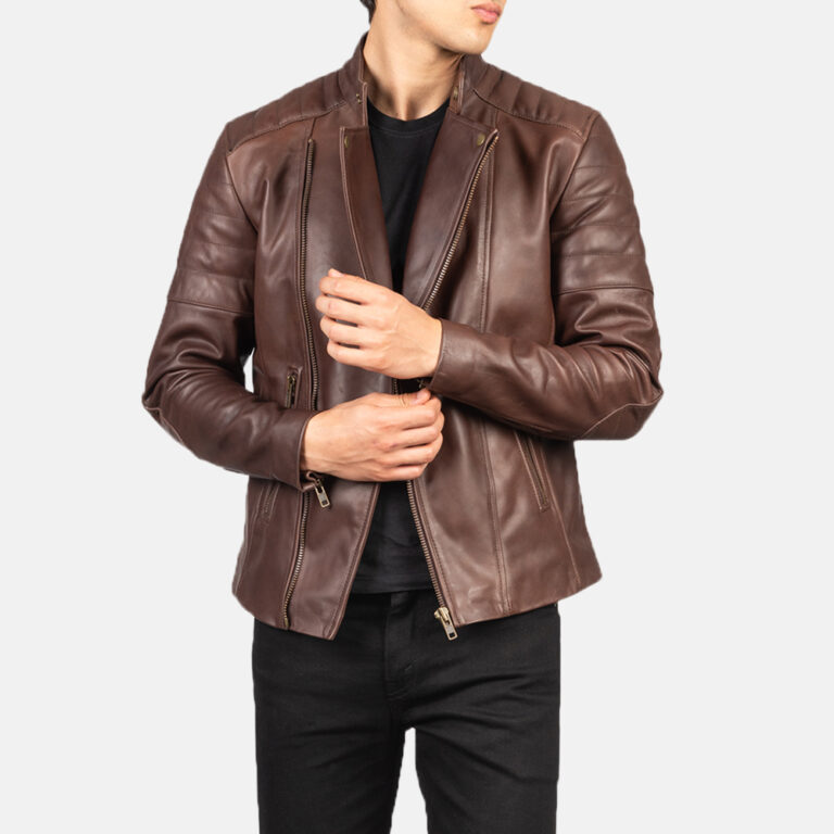 Mens Faisor Brown Leather Biker Jacket-9-1634133872975